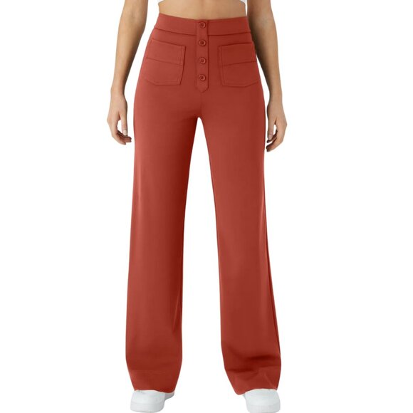 HALARA High Waist Button Front Casual Straight Leg Pants Cinnabar XLP NWT - Picture 1 of 4